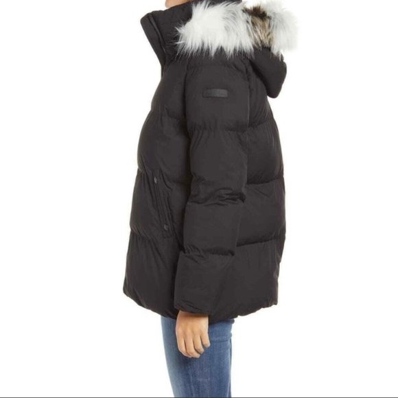 Sam Edelman Puffer Hooded Faux Fur Trim Coat Black Size Small NWT - Picture 2 of 15